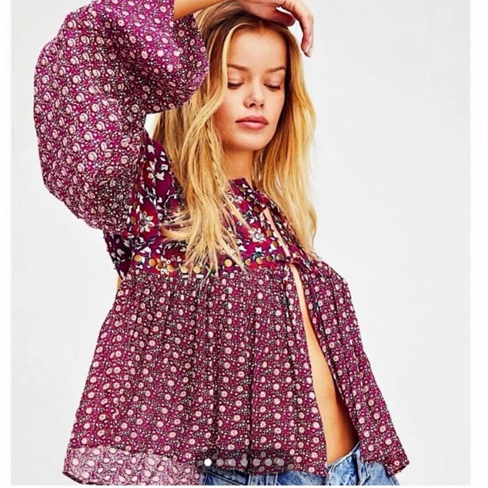 Free People Floral Embellished Purple tie Top